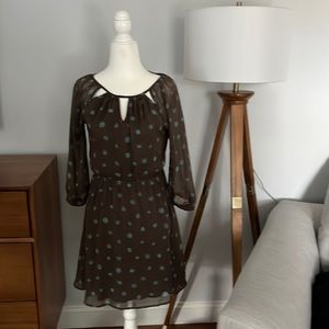 Brown and green polka dot dress by Lush
